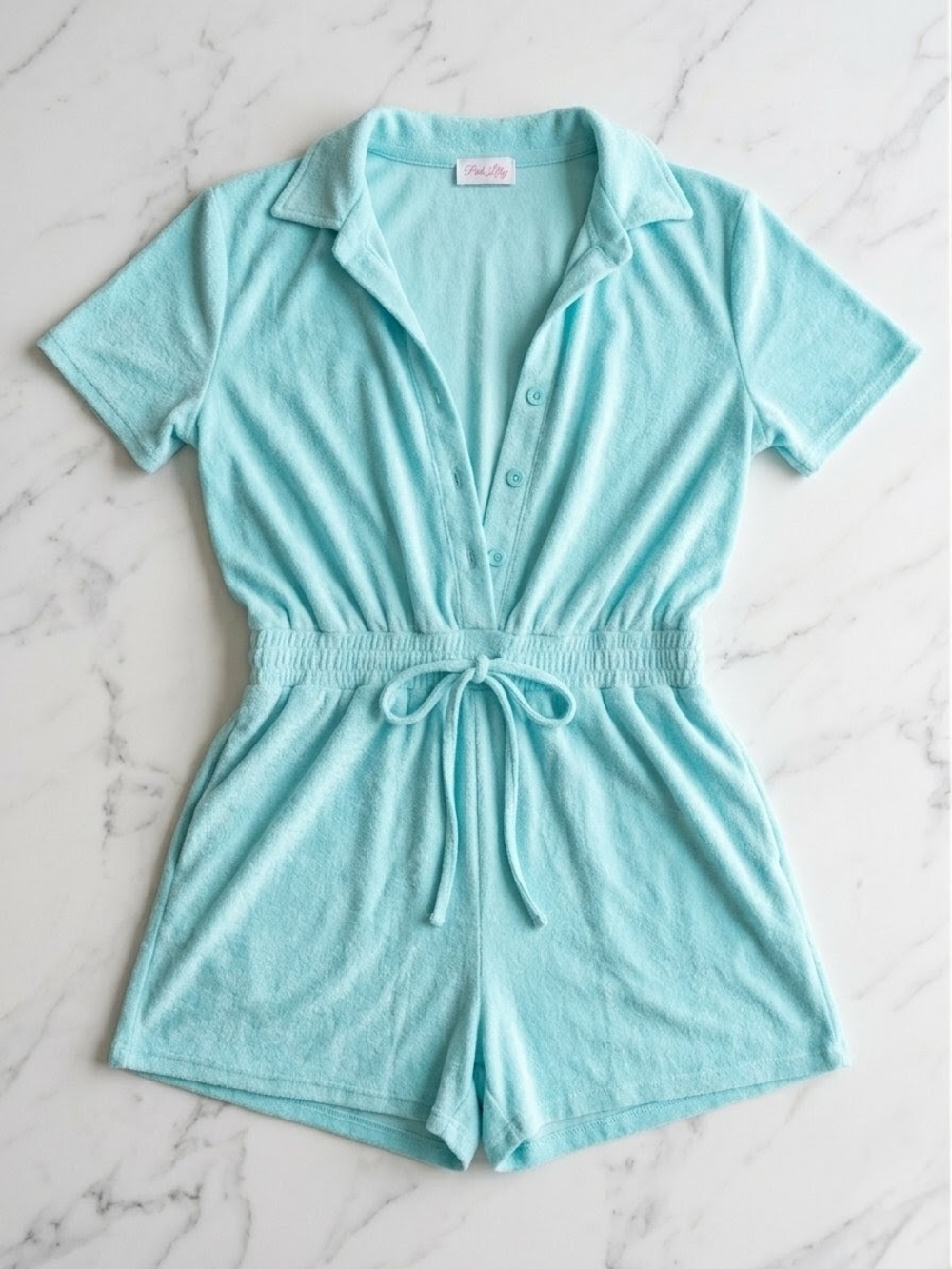 Pink Lily Light Aqua Terry Short Sleeve Romper